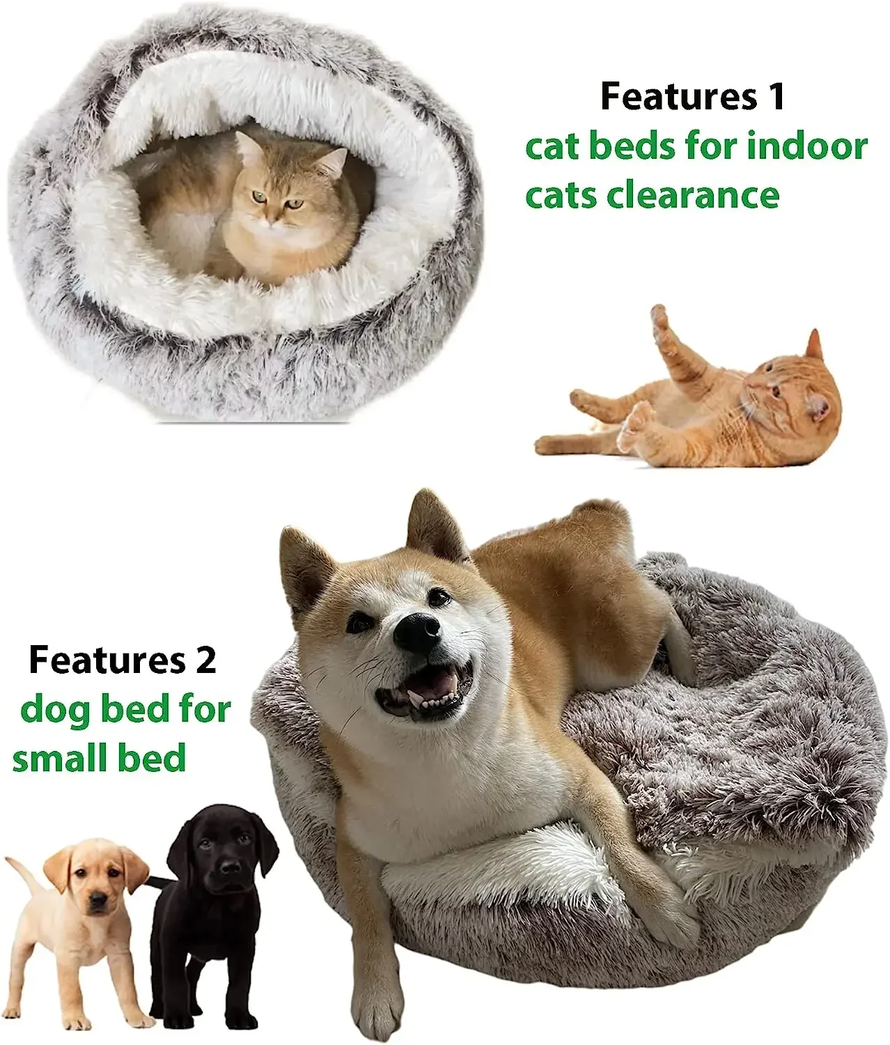 Title 7, Soft Plush Pet Bed with Cover Round Cat Bed Pet...