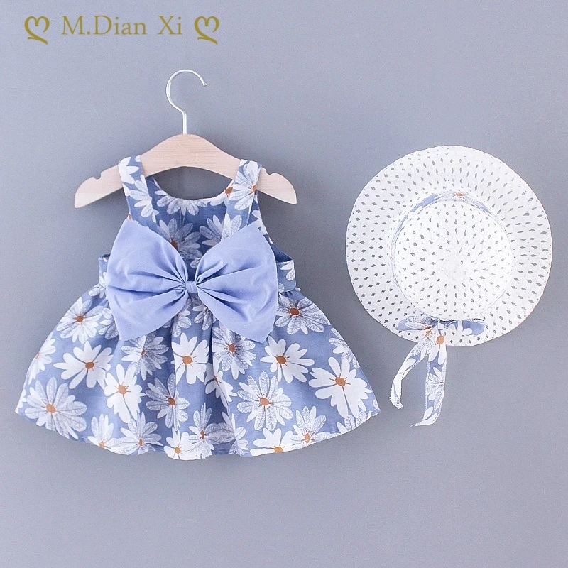 western dress 2022 New Fashion Baby Girl Dresses Princess clothing Cute 2pcs set Party Cotton Flower  Children  Bow Hat Sleeveless Sweet 1-3Y dresses prom dresses