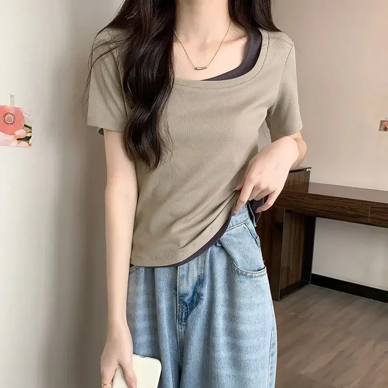 

2024 newShort sleeved T-shirt women's summer new loose round neck GRAY22