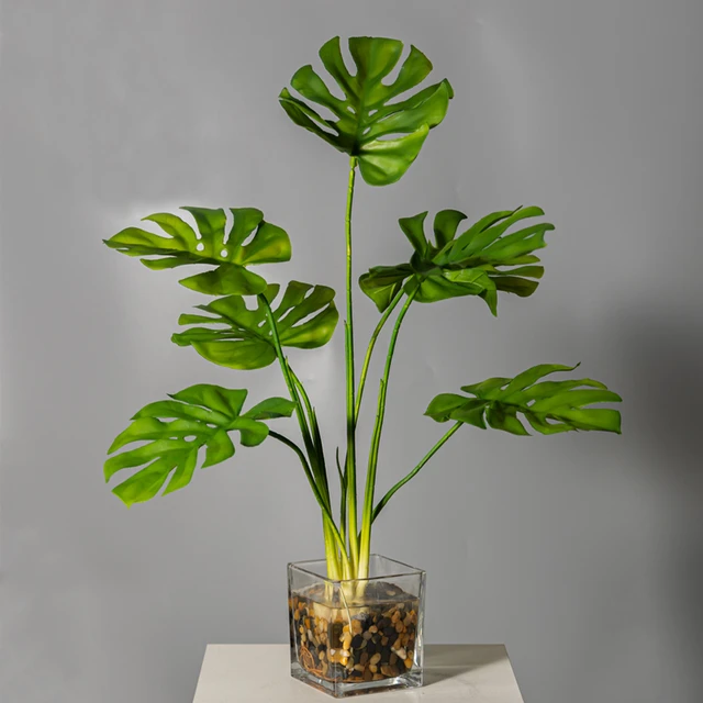 55cm Tropical Monstera palma artificiale alta pianta finta plastica acqua  erba vaso di vetro per giardino