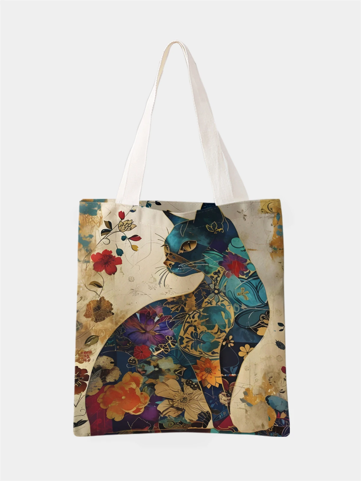 Cat pattern printed casual handbag, reusable fashionable backpack, multifunctional handbag, canvas shopping bag