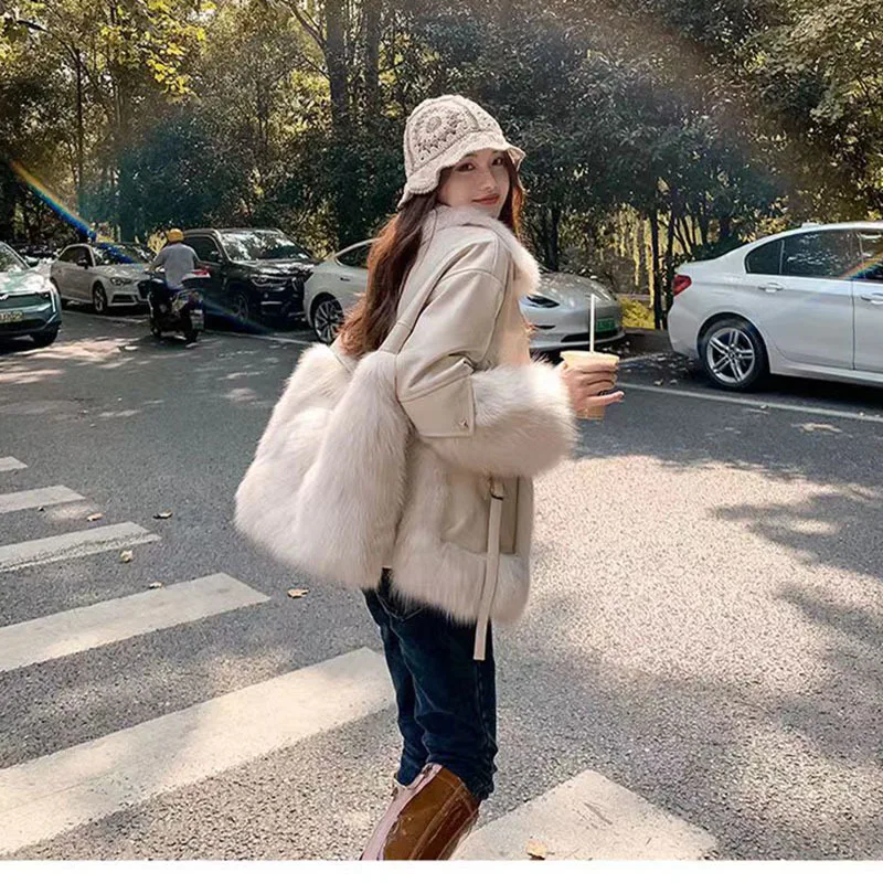2022 Autumn And Winter New Temperament Net Red Imitation Fur Coat Women's Fashion Thickening Motorcycle Plush Jacket Trend