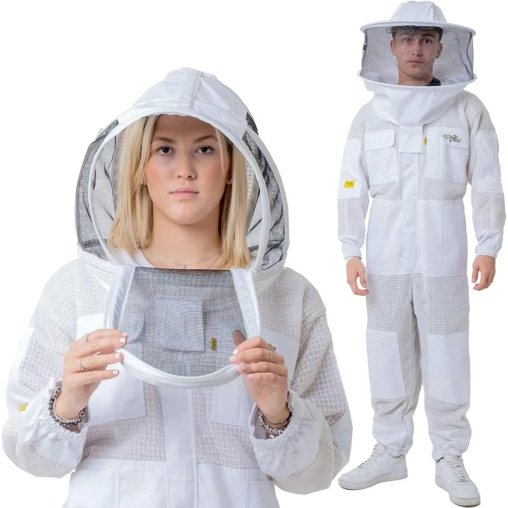 Three Layer Mesh Ventilated Beekeeping Suit, Beekeeper Suit with Fencing & Round Brim Hat Comfortable Sting proof Anti Wasp Suit