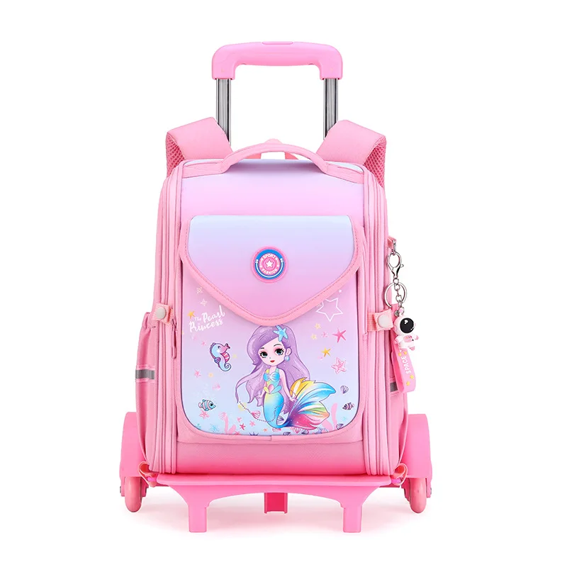 Natural Fish New Trolley Schoolbag Primary School Student Grade 1-6 Girl Lightweight Waterproof Large Capacity Cross-Border Hot