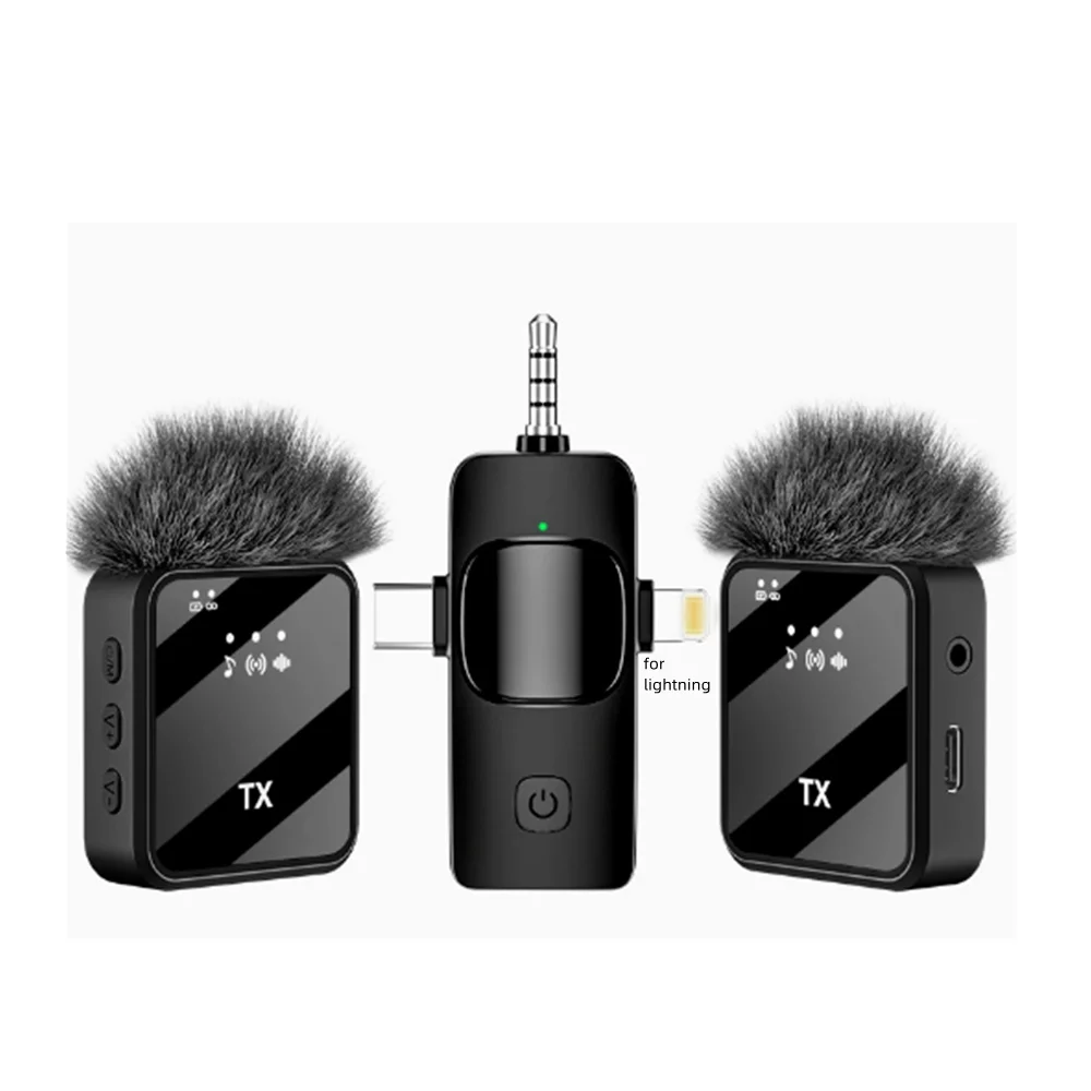 카메라, 안드로이드, 아이폰용 3in1 무선 라발리에 마이크, 비디오 녹화, 팟캐스트 녹음, 소음 감소 마이크