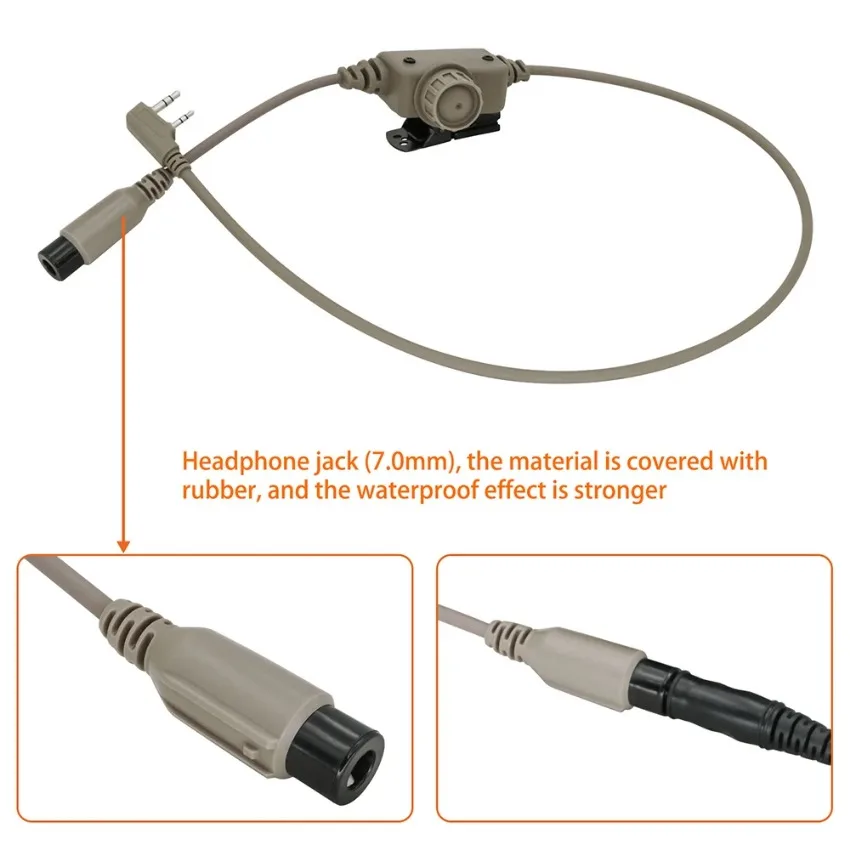 Tactical Headset PTT Militar Adapter RAC PTT Kenwood Plug for Baofeng UV5R/UV82 for Pelto Comtac Airsoft Shooting Headphones