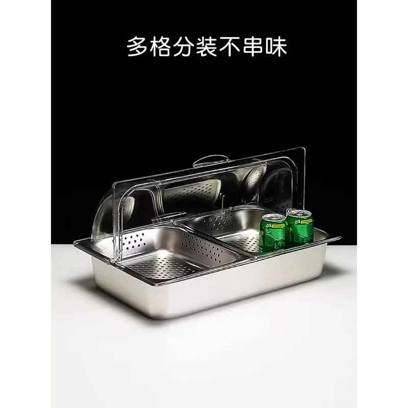 Stainless steel drain frying drain tray rectangular double-layer fresh-keeping tray with hole transparent flip cover fruit