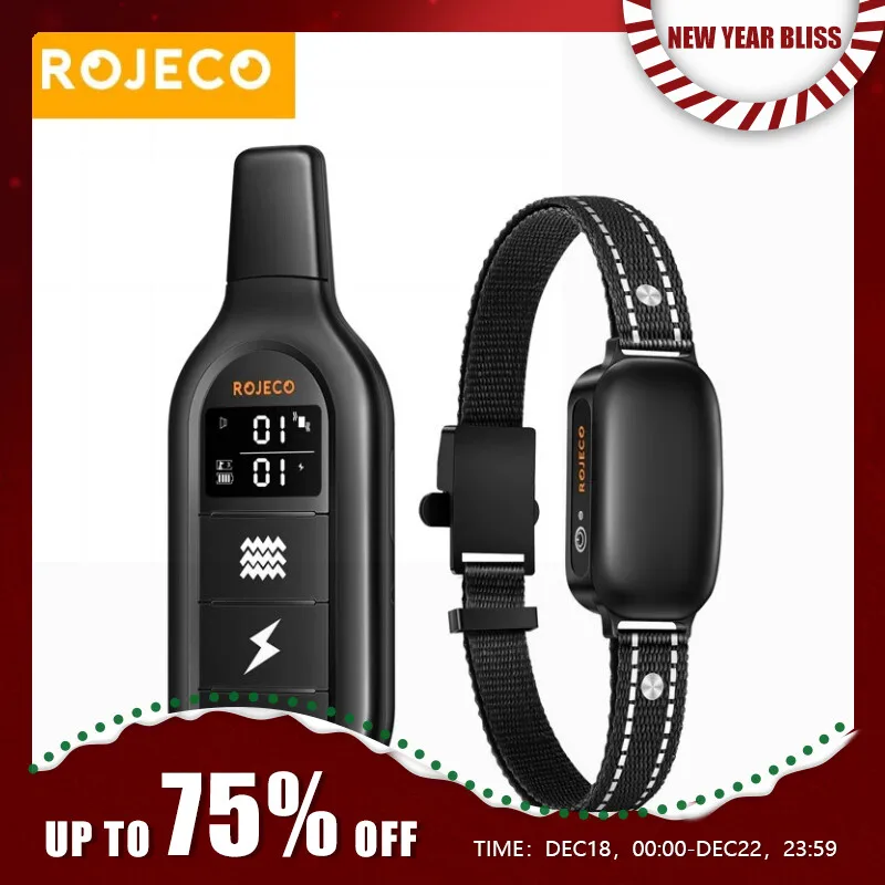 ROJECO 전기 강아지 훈련 목걸이, 디지털 충전식 리모컨, IPX7 방수 진동기, 애완견 짖는 충격 방지 칼라