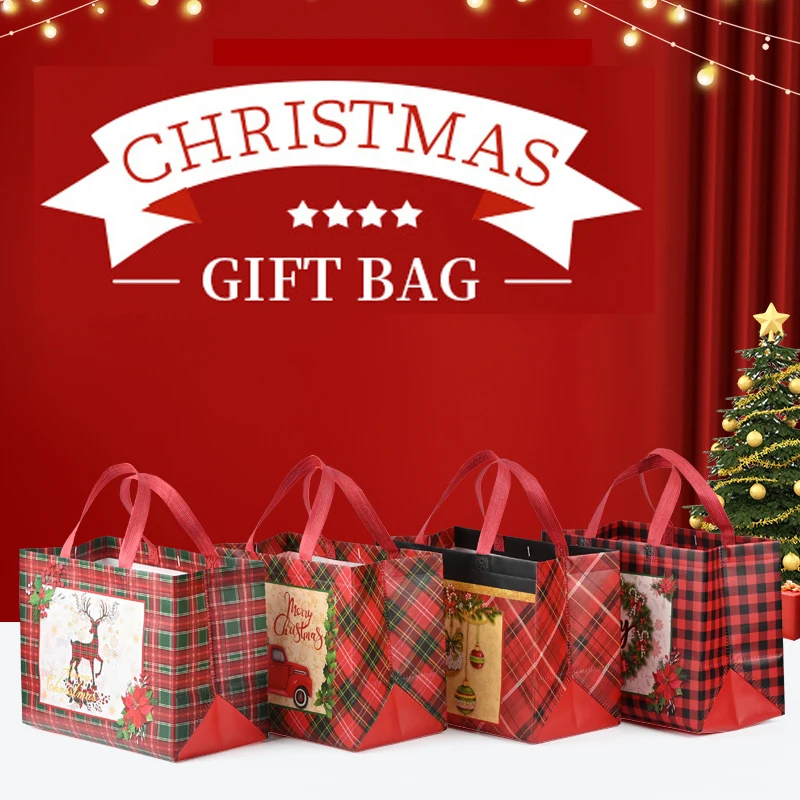 New Plaid Christmas Candy Gift Bags | Cute Santa Claus & Snowman Pattern Non-Woven ... - SKU CCGB2014 - UGI Packaging
