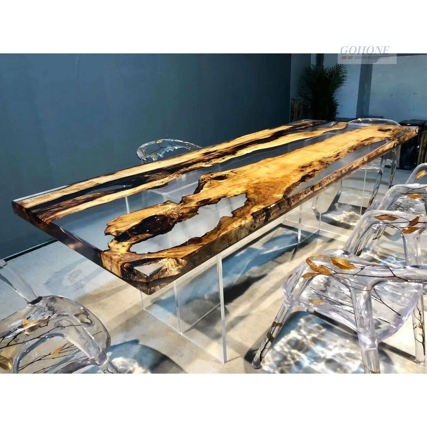 Hotel Project Furniture Living Room Blue Ocean Resin Coffee Table Table Transparent round Decoration