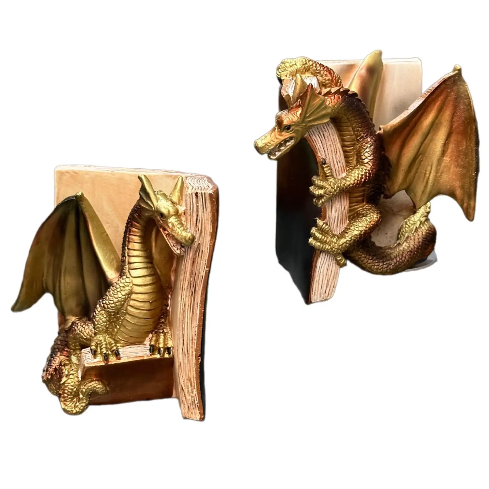 2 Pieces Dragon Decorative Bookends Book Stopper Artwork Heavy Duty Gifts Resin Ornament Shelf Decor Dragon Figurine for Home