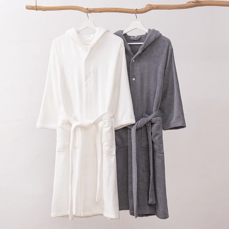 

New 100%cotton Hooded Kimono Robes Towel Bathrobe Men Sleepwear Lovers Bath Robes Unisex Home Dressing Gown Long Shower Pyjamas