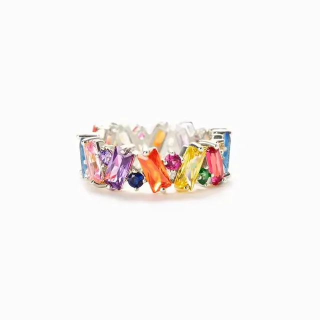 New Irregualr Design Colorful CZ Women Rings Gold Color/Silver Color Geometric CZ Rainbow Rings Luxury Trendy Exquisite Jewelry 2