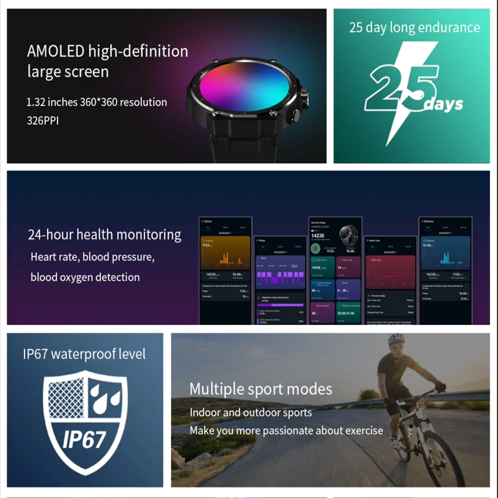 Ʈ ġ 1.32 ġ AMOLED ÷ Hi-Fi  ǰ ͸  ð IP68  Smartwatch
