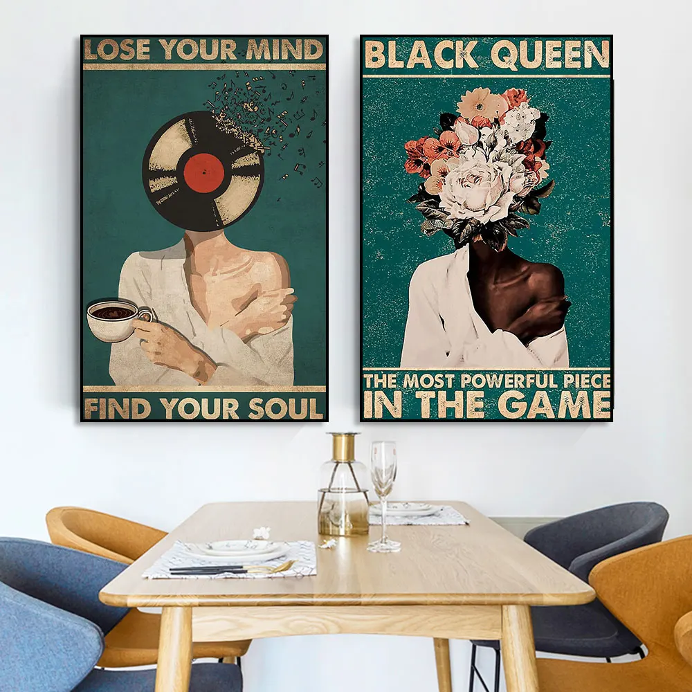 

Sexy Girl Abstract Portrait Canvas Painting Lose Your Mind Find Your Soul Vintage Poster Wall Art Living Room Home Decoration