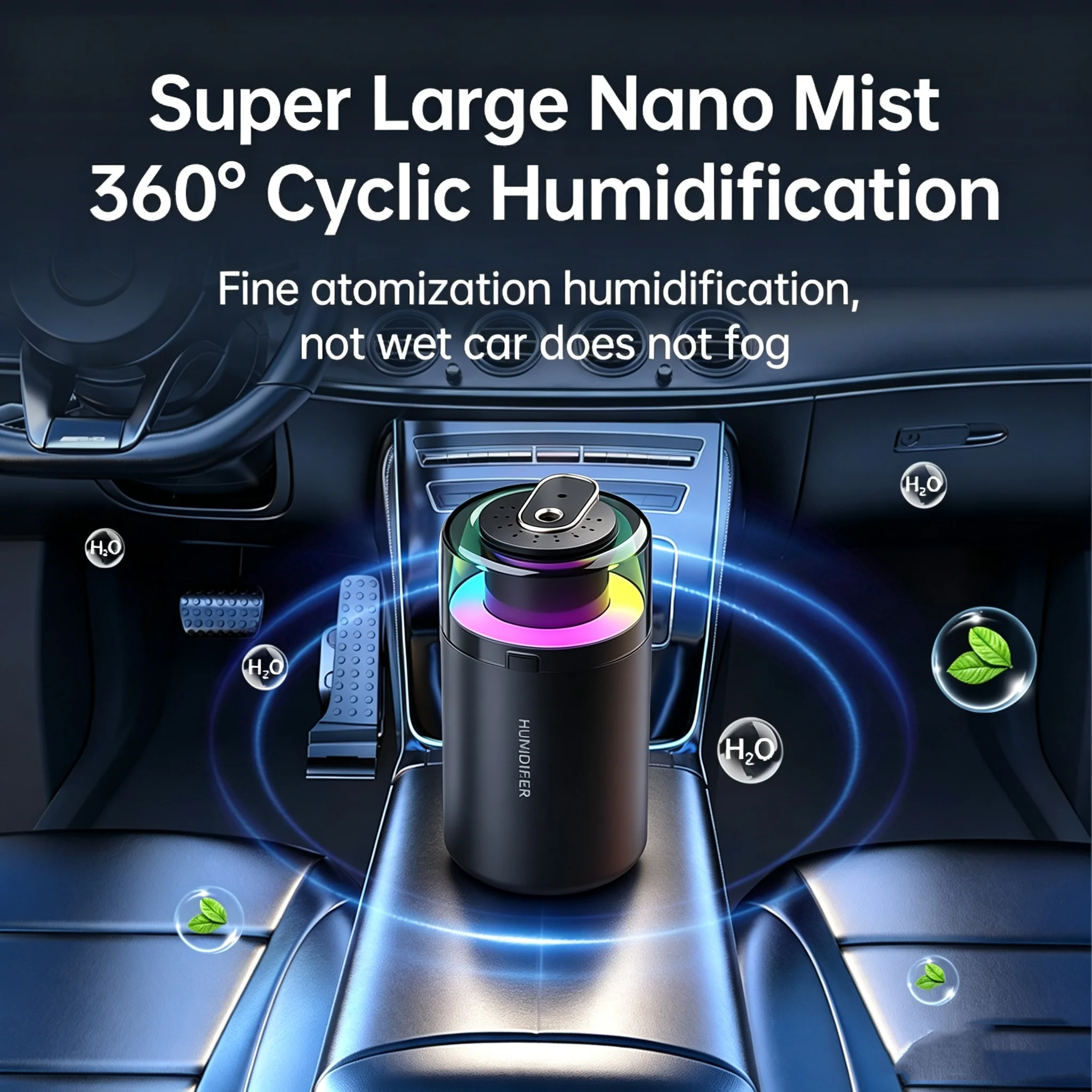Compact 2-in-1 Car Humidifier & Aroma Diffuser with RGB LED Light