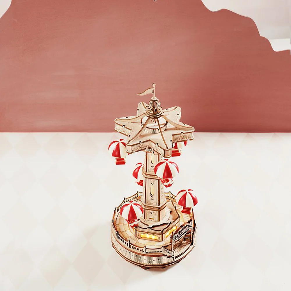 Robotime ROKR Parachute Tower DIY Music Box Moveable Magic Amusement Park For Kids Birthday Xmas Gifts 3D Wooden Puzzle 4