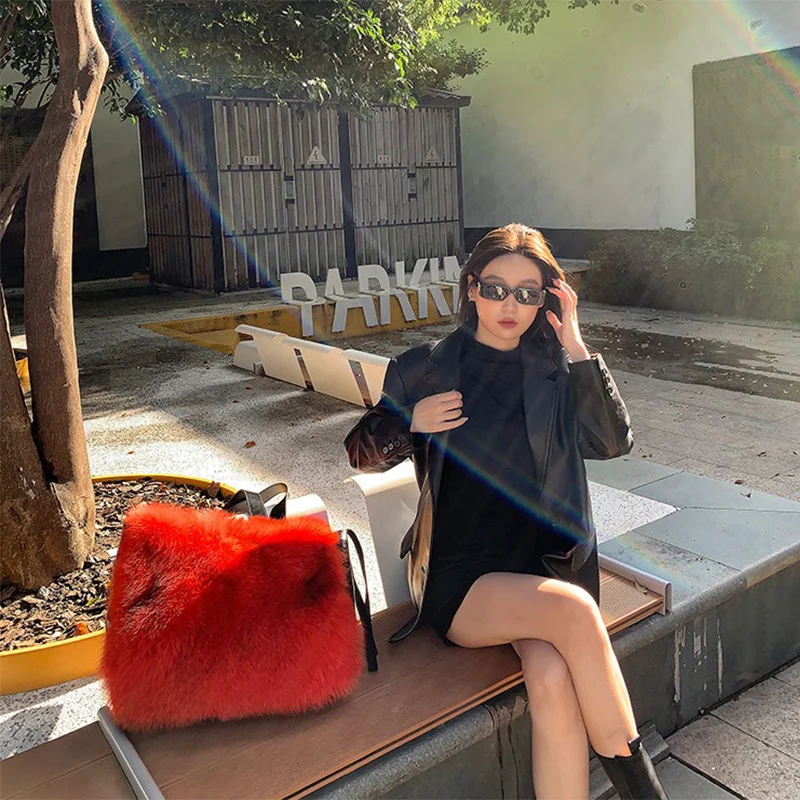 Autumn New Korean Edition Tote Bag Imported Full Skin Fox Hair Large Capacity Women's Fashion Work Handbag 2023
