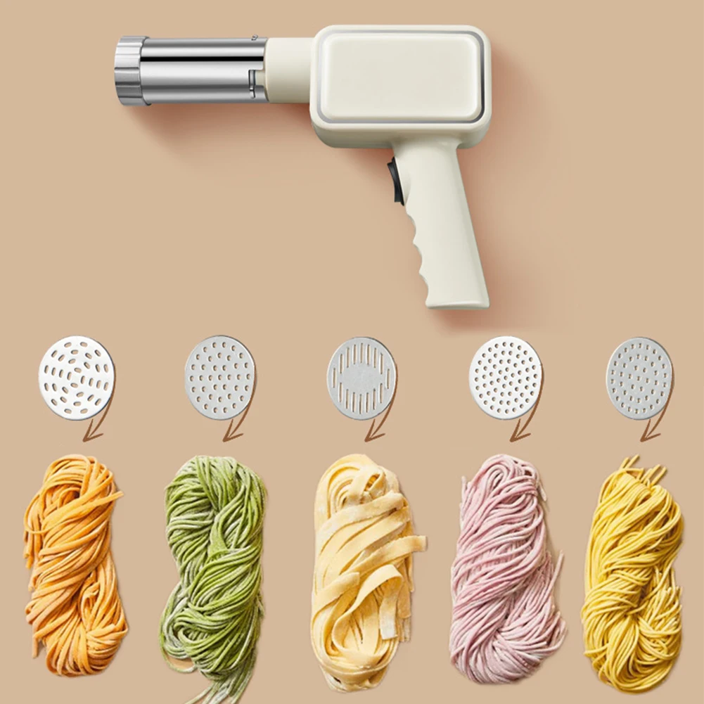 Handheld Automatic Dough Press Machine with 5 Different Shapes Portable Household Spaghetti Maker Pasta Extruder Kitchen Gadgets