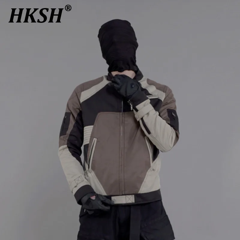 

HKSH Pioneer Waste Land Designer's Niche Color Blocking Motorcycle Slim Jacket Men's Dark Punk Trend Streetwear Chic Coat HK0310