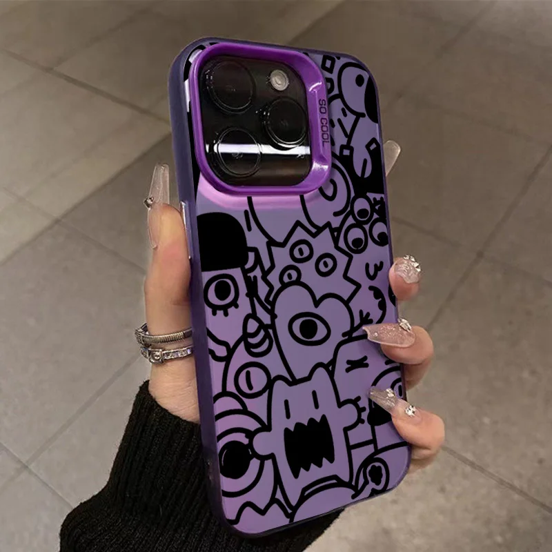Sleek Black Graffiti Anti-Fall Matte Phone Case