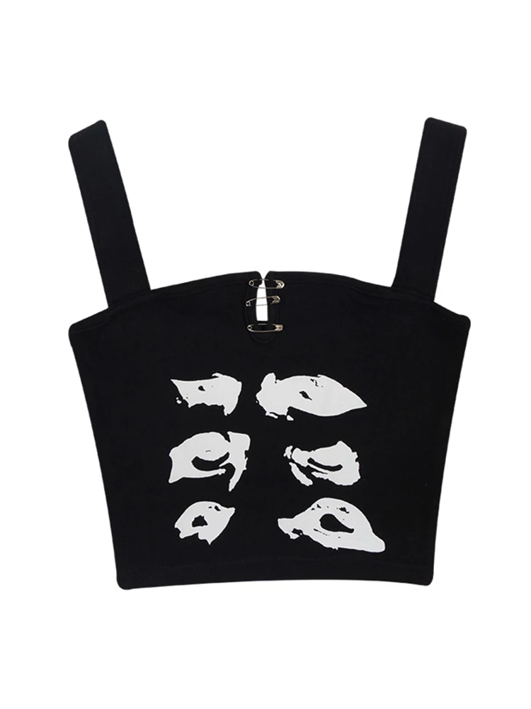

New Design Print Graphic Camisole Chic Sexy Summer Off Shoulder Casual Super-Short Vest Sleeveless Slim Crop Top American Retro