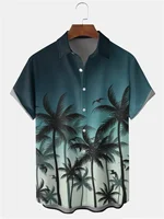 Summer Seaside Shirt For Men Women With Plant Palm Tree Pattern Print Design Short Sleeve Fashion Shirt Button Up Versatile Top 1