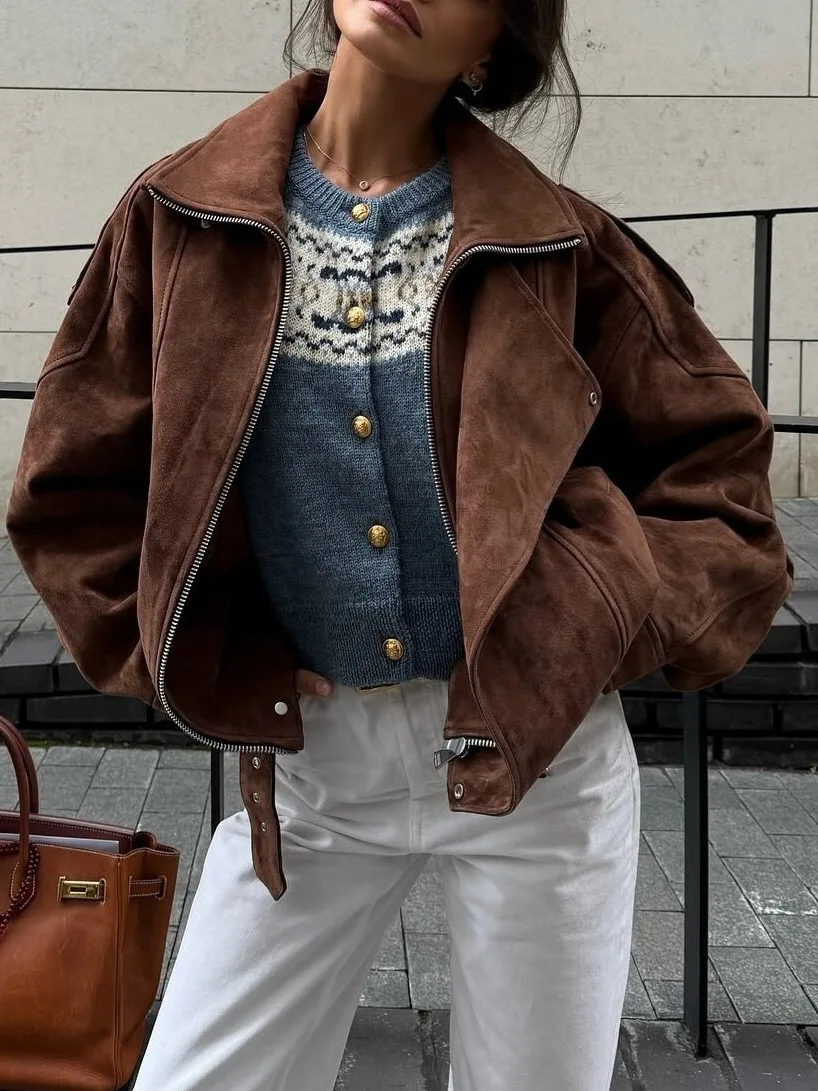 Retro Loose Brown Jacket - Casual European American Style
