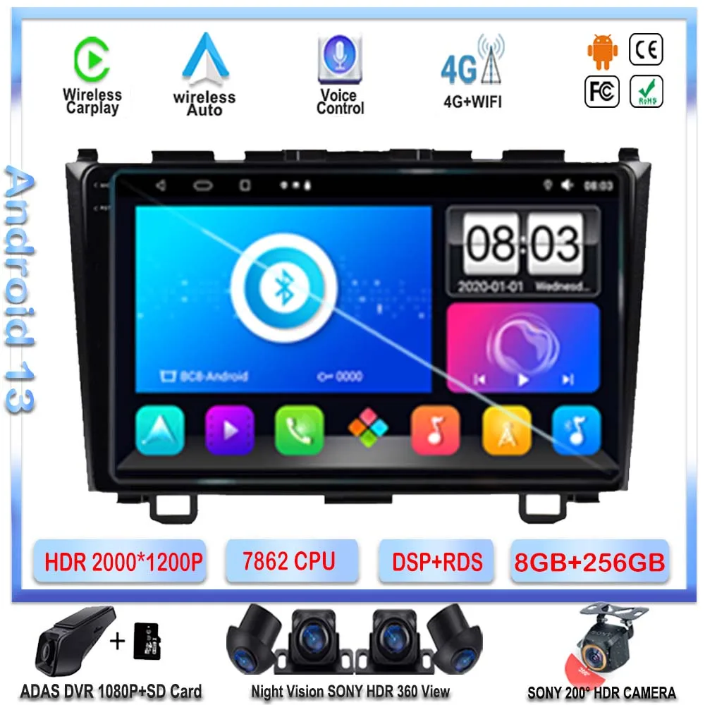 

7862 CPU Android 13 Auto Radio DVD For r Honda CRV 2006-2012 Stereo Head Unit Multimedia Video Player Navigation GPS NO 2DIN BT