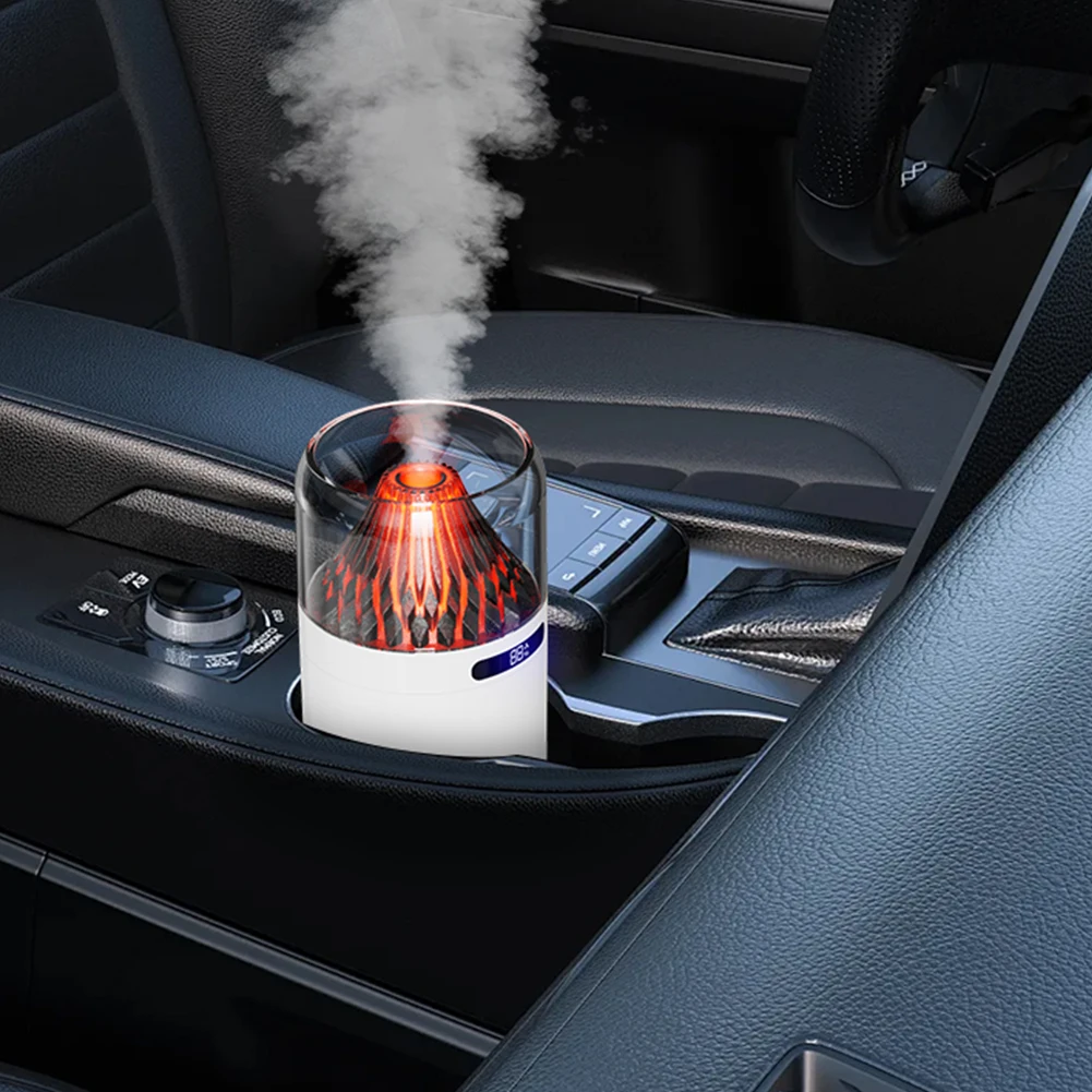 Volcano Air Humidifier with Colorful Night Light 3 Mist Modes Aroma Essential Oil Diffuser for Auto Interior Decoration