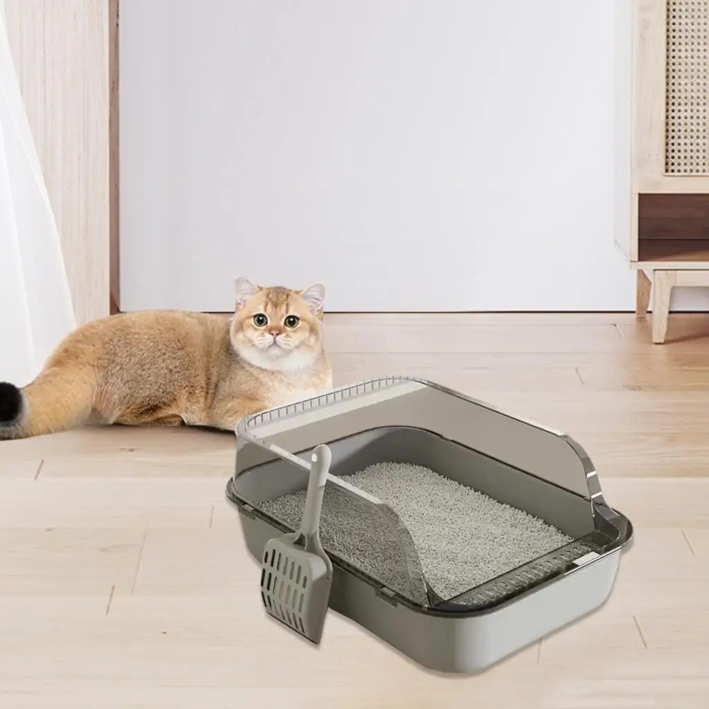 Cat Litter Box Kitty Litter Pan Anti Splashing Cats Potty Toilet with High Side Semi Closed Pet Tray Cats Pan