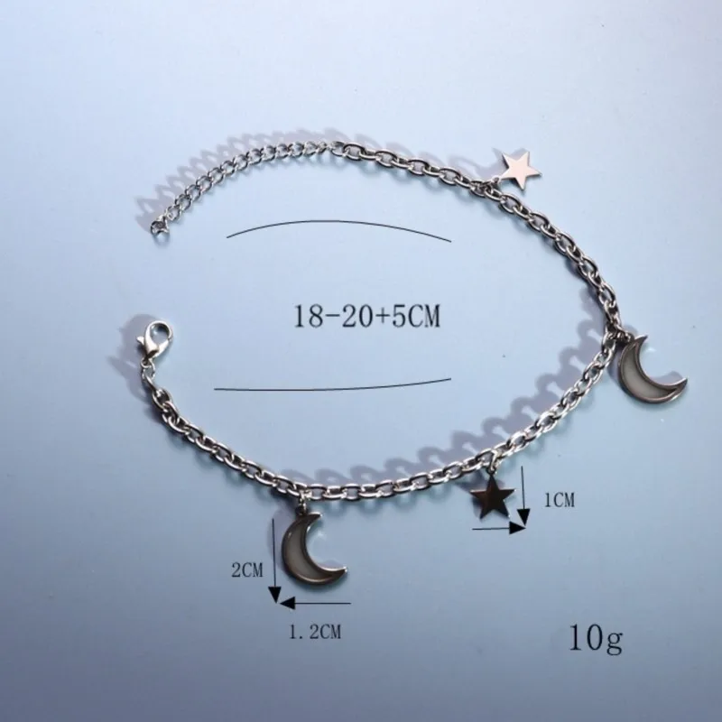 Stainless Steel Luminous Star and Moon Pendant Anklet for Women Personalized Creative Foot Chain Vocation Jewelry Gifts