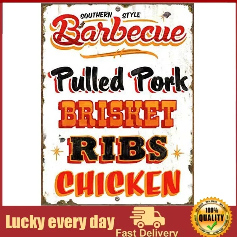 남부 스타일 바베큐 금속 간판, 돼지 고기 양지머리 갈비, 치킨 빈티지 주석 간판, 홈 간판 선물, 홈 장식