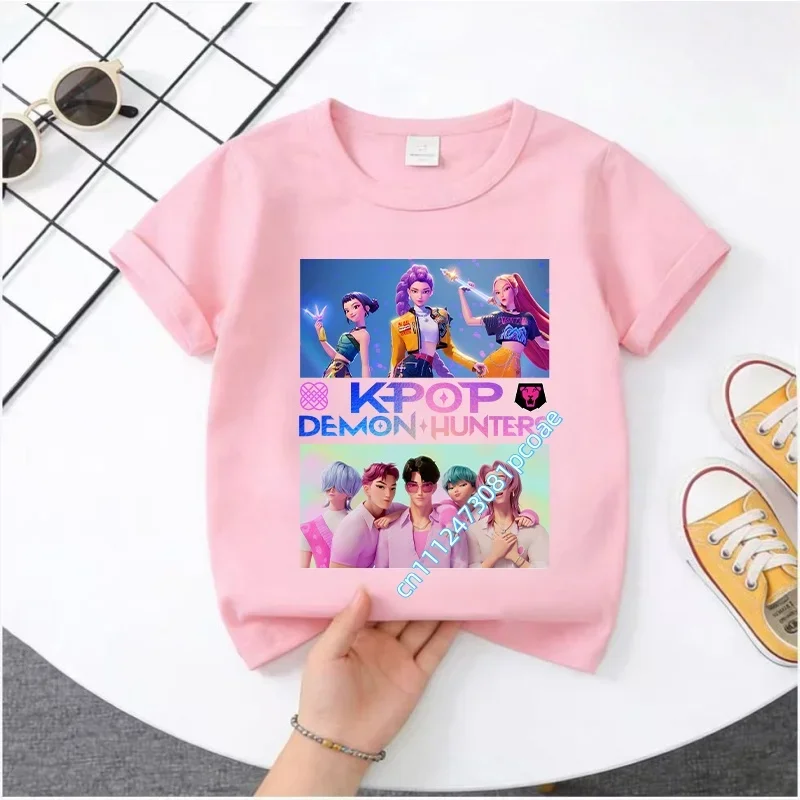Summer Kpop Demon Hunters Kids Cartoon Anime Meme T-Shirt - Round Neck Casual Boys Top Gift