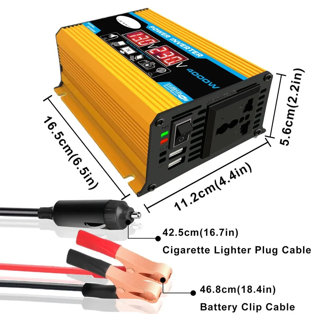 4000W 12V ~ 220V/110V LED 자동차 전원 인버터 변환기 충전어댑터 듀얼 USB 전압 변압기 수정 사인파 Dropship