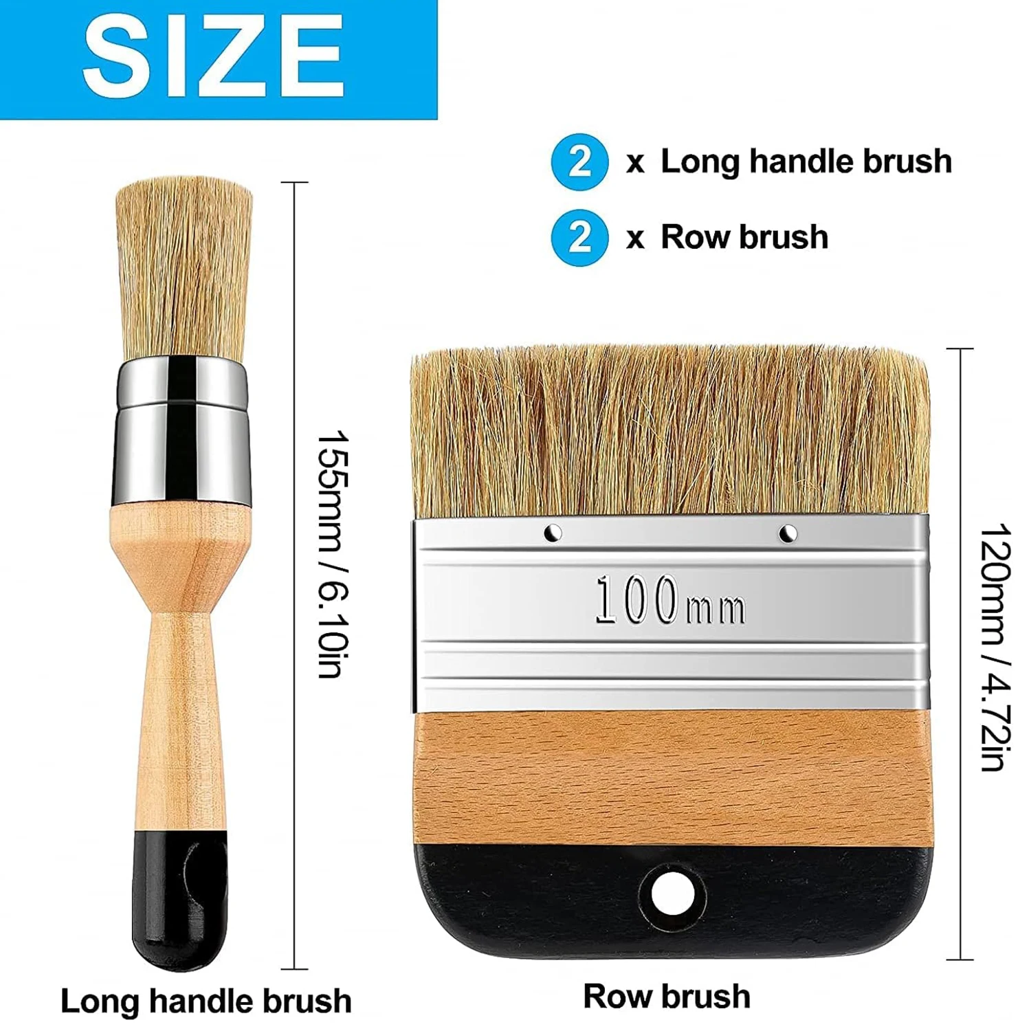 Art Brush Set-4 Pcs Bristle Stencil Brushes for Chairs and Other Wood Furniture ,Flat Pointed and Round Chalked Paint Brushes