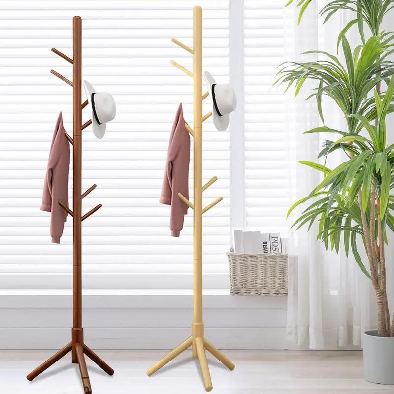 

Wooden Cloth Rack Stand Adjustable Handbag Hat Coat Display Floor Standing Rack Flexible Design Clothes Coat Hanger With 8 Hooks