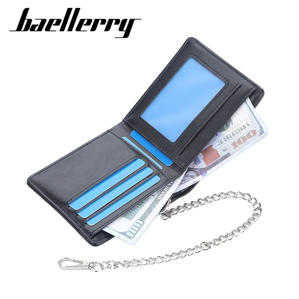 Baellerry Men's Pu Wallet with Detachable Chain, Multi - Card Slots & Double Bill Slot, Fits Driver's License/ID Card