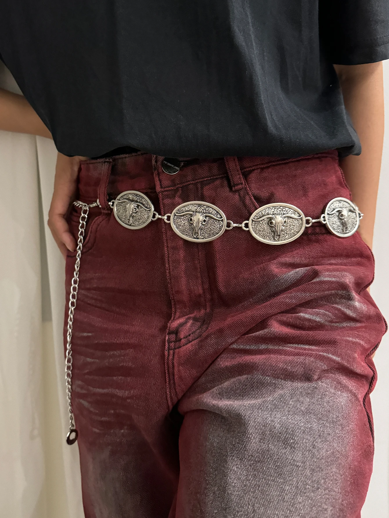 Vintage Silberkette Gürtel mit Sonnen- und Bullenmünzen, Damen-Taillengürtel, Y2K-Kleidgürtel, Designer-Gürtel für Frauen, Hochwertige Punk-Korsett-Gürtel – Detail 13
