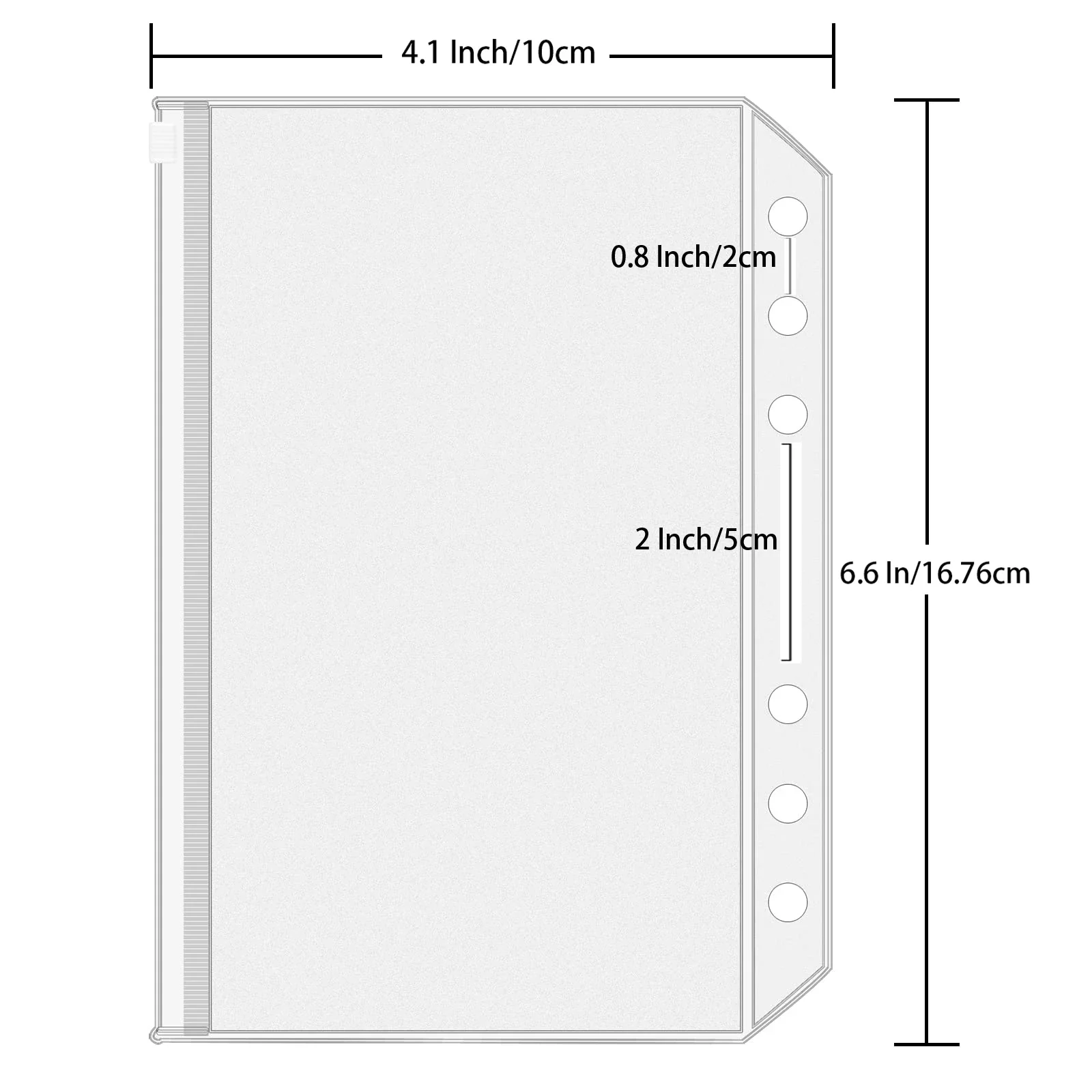 6 Holes A6 Binder Pockets Clear Zipper Folders for 6 Ring Loose Leaf Notebook Waterproof PVC Organizer 10PCS