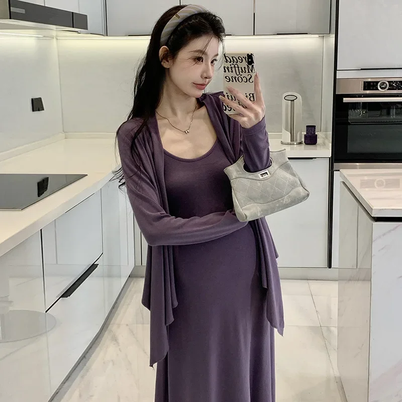 Spring Pregnant Women Dress Set Strapless Gown plus Irregular Coat Unisex Comfortable Maternity Outfit