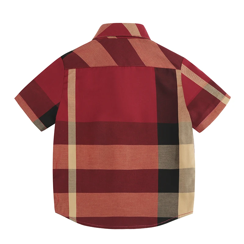 Boys Short Sleeve Shirts Summer Cotton Plaid Kids Clothing