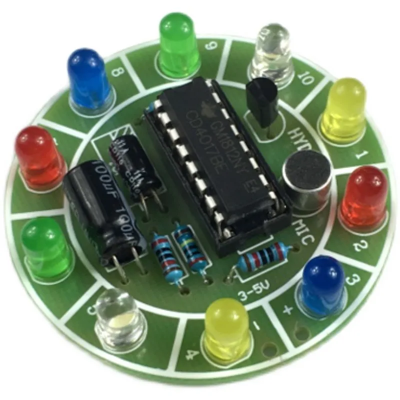 

1set (parts) CD4017 Voice Controlled Rotating Colorful LED Circulating Water Lamp Kit DIY Microphone Voice Electronic Control