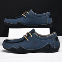 New 2024 Autumn Handmade Leather Casual Men Shoes Design Fashion Sneakers Man Loafers Breathable Low Top Flat FootWear Driving 2