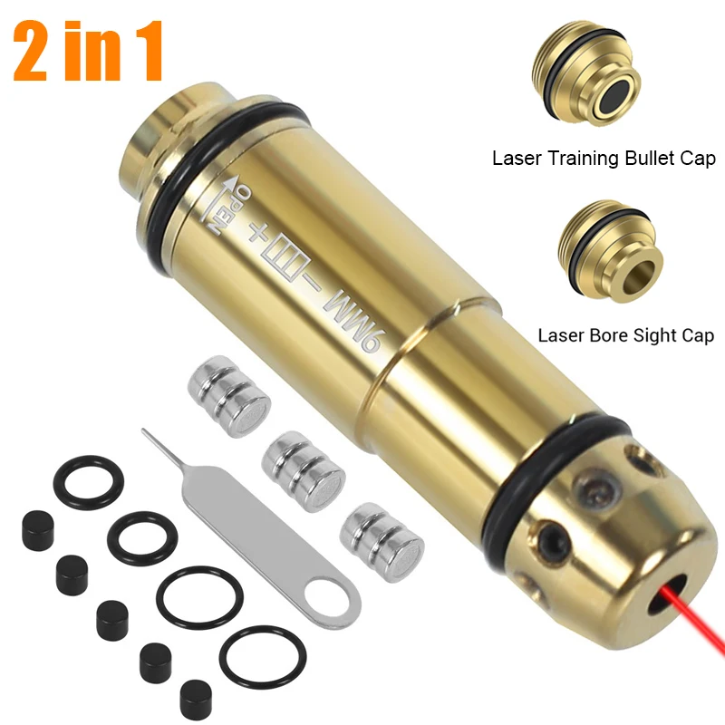 9x19mm Laser Training Bullet Laser Bore Sight 2 in 1 Dual-Purpose Boresighter Calibrator for Pistol Shooting Accessories laser bore sight