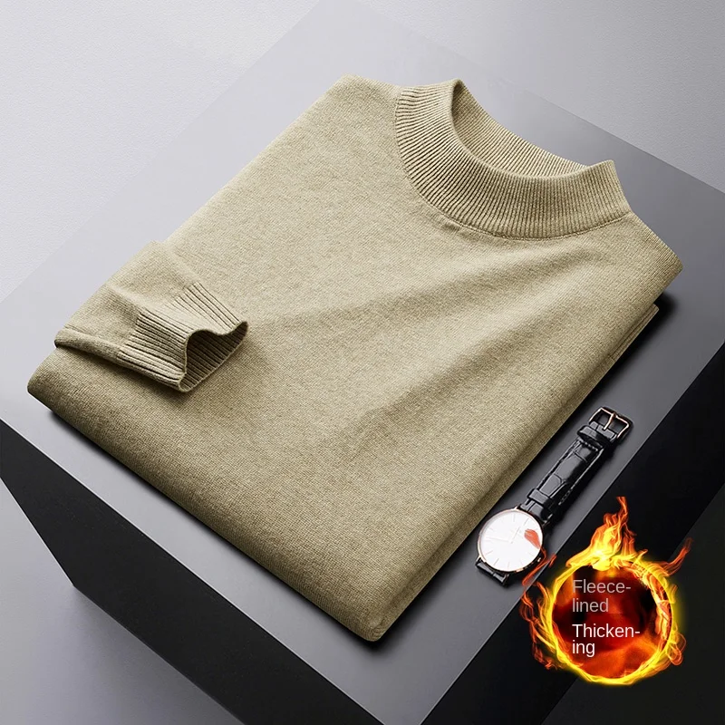 Winter Warm Sweater Men's Fleece-lined Cold-Resistant High-End All-Match Stretch Casual Fashion round Neck Thickened Sweater 2