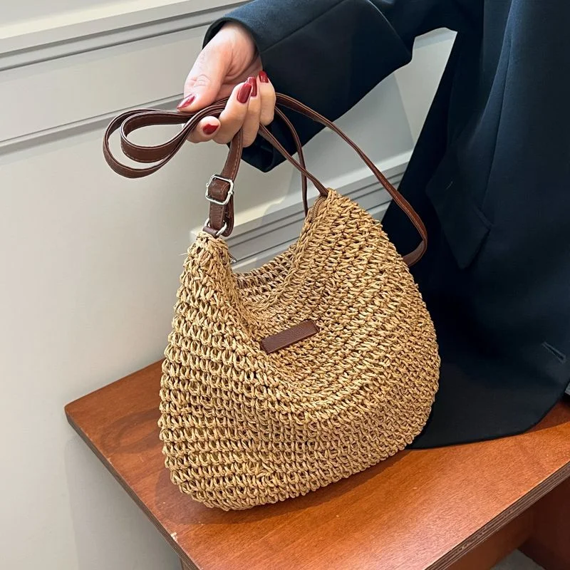 2023 New Women Fashion Summer Straw Crossbody Bag Beach Holiday Shopping Woven Shoulder Handbag Messenger Purses Women Bags
