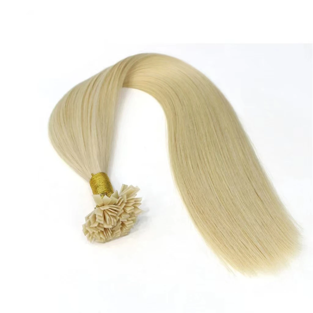 익스텐션 실키 스트레이트 허니 블론드 케라틴 퓨전 헤어, 리얼 레미 플랫 팁 인모, 613 스트레이트 레미 인모, 12-28 인치