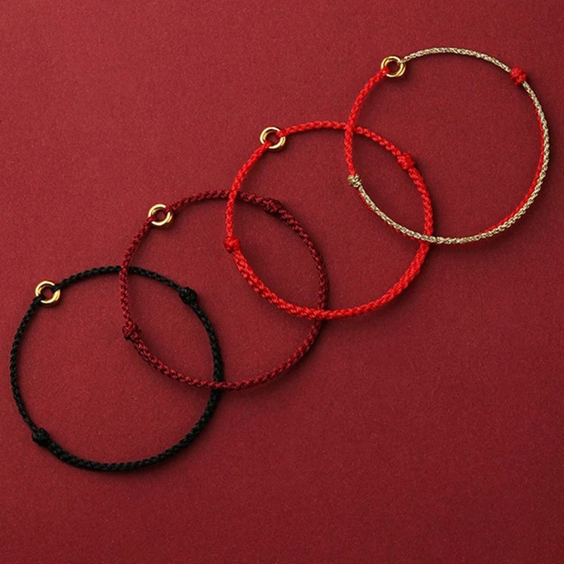Hand geflochtener kreisförmiger Ring verstellbar glückliches rotes Seil Armband Frauen Männer Charms Armreifen Fußkettchen für Freund Liebhaber Segen Geschenk – Detail 3