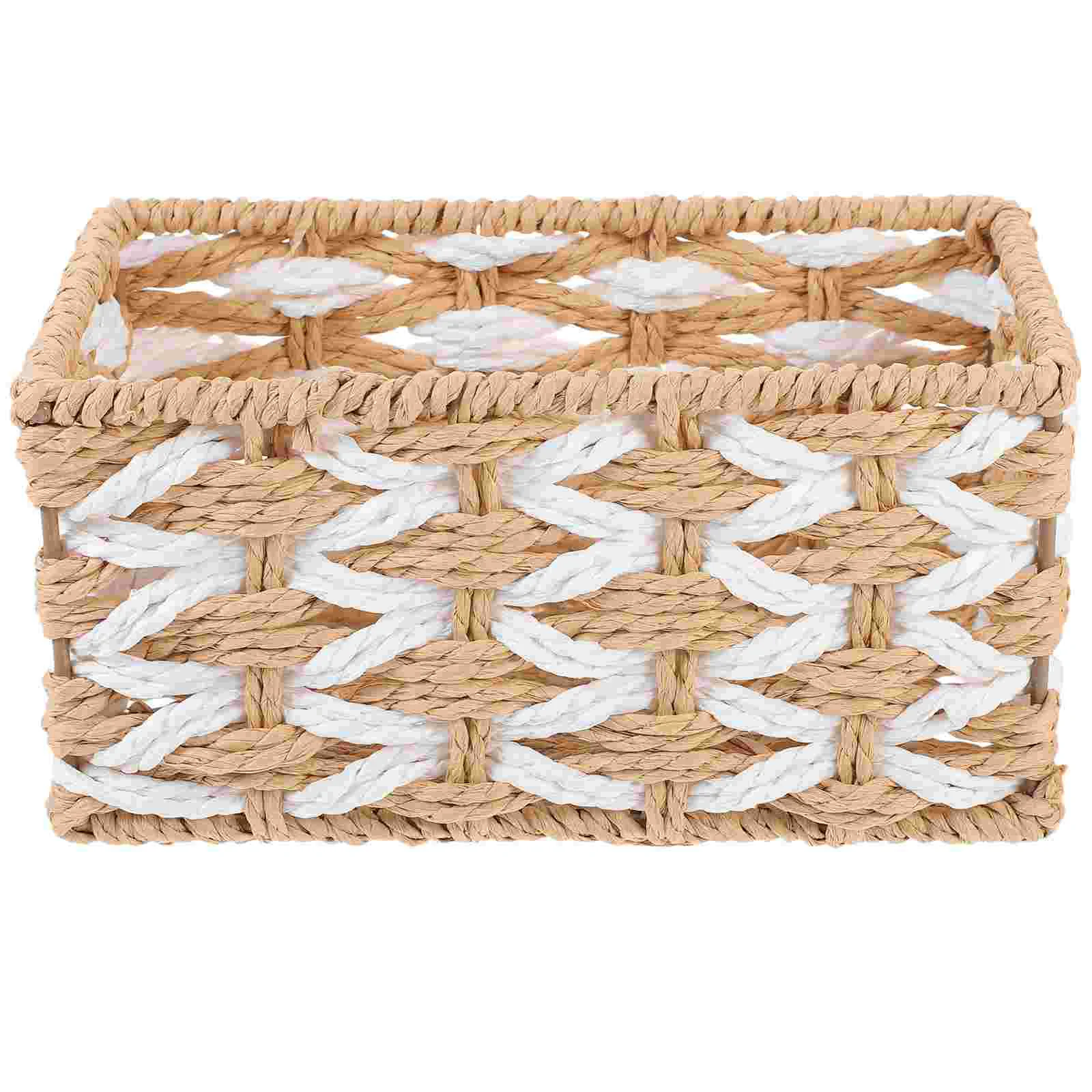 

Japanese-style Straw Storage Basket Trashcan Closet Iron Woven Sundries Organizer